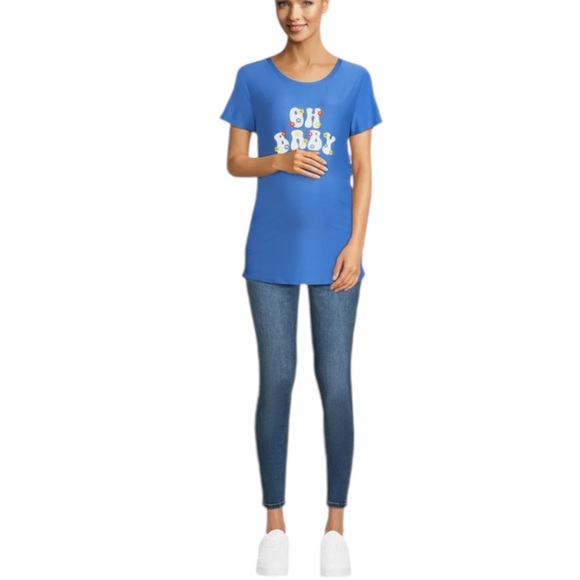 Time and Tru Women's Maternity Graphic Tee with Short Sleeves Size S (4-6) Blue - Picture 2 of 12